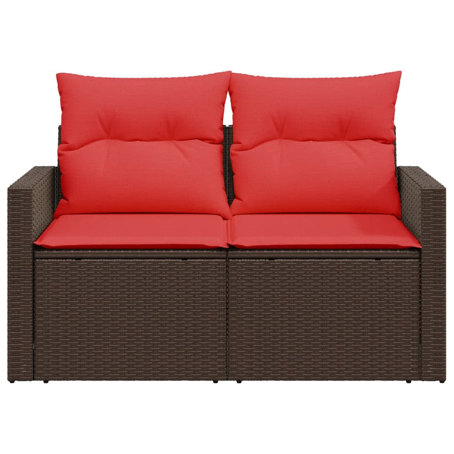 Tuinbank 2-zits met kussens poly rattan bruin