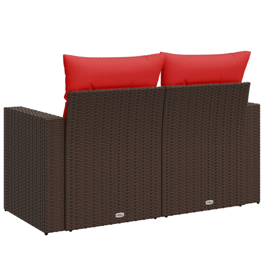 Tuinbank 2-zits met kussens poly rattan bruin