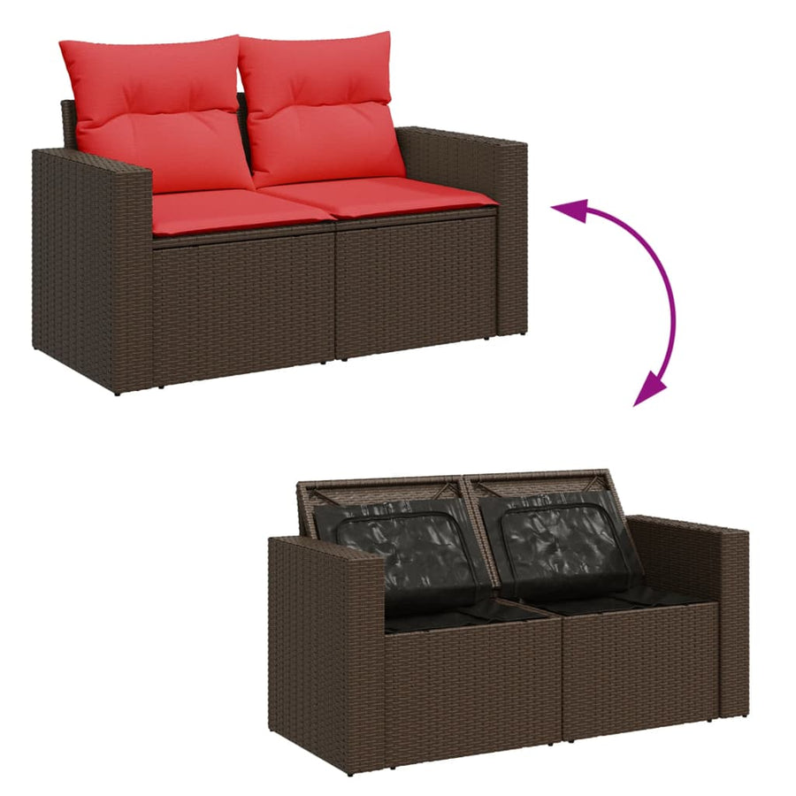 Tuinbank 2-zits met kussens poly rattan bruin