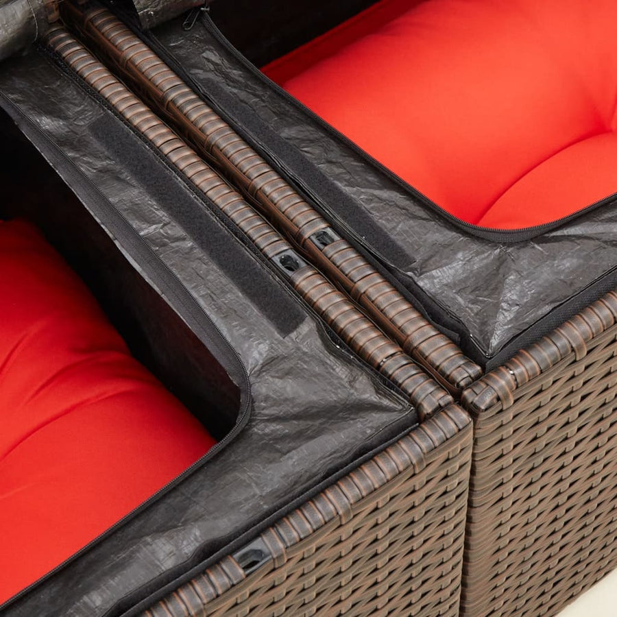 Tuinbank 2-zits met kussens poly rattan bruin