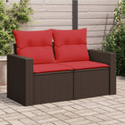 Garden Bench with Cushions 2-Seater Poly Rattan Brown