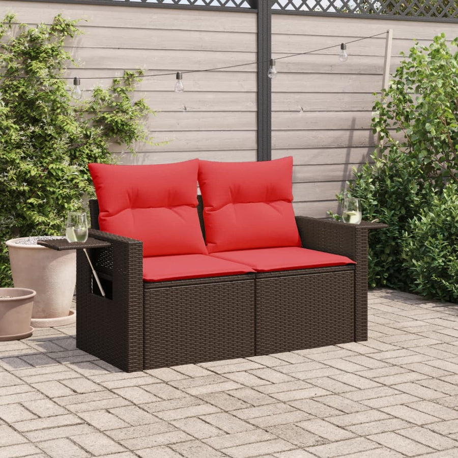 Tuinbank 2-zits met kussens poly rattan bruin