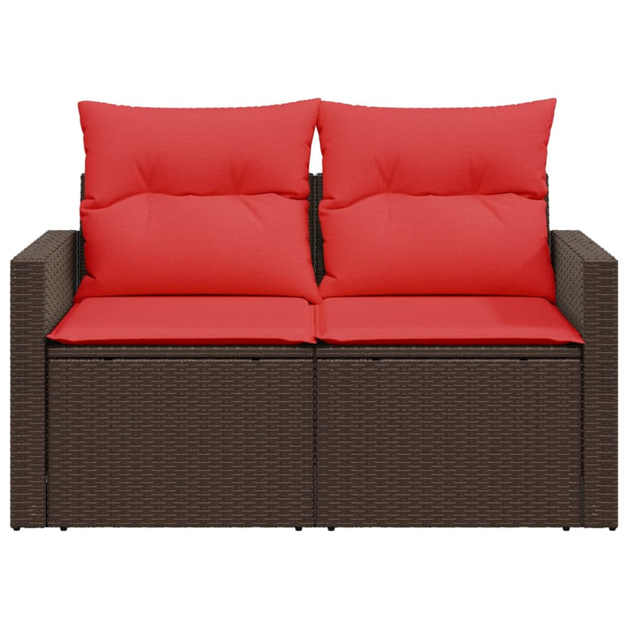 Tuinbank 2-zits met kussens poly rattan bruin