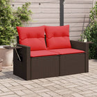 Tuinbank poly rattan 124x62x69 cm bruin met kussens