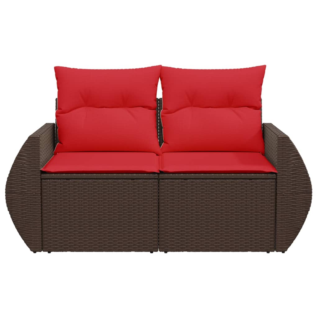 Tuinbank 2-zits met kussens poly rattan bruin