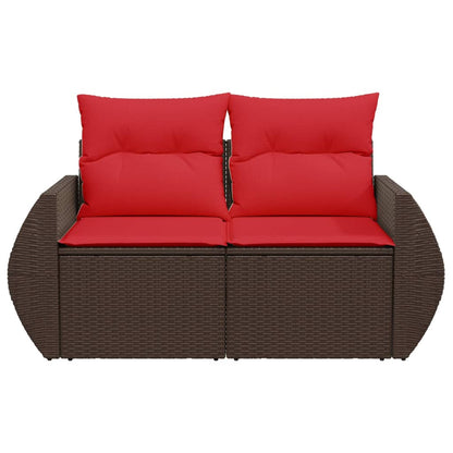 Tuinbank 2-zits met kussens poly rattan bruin