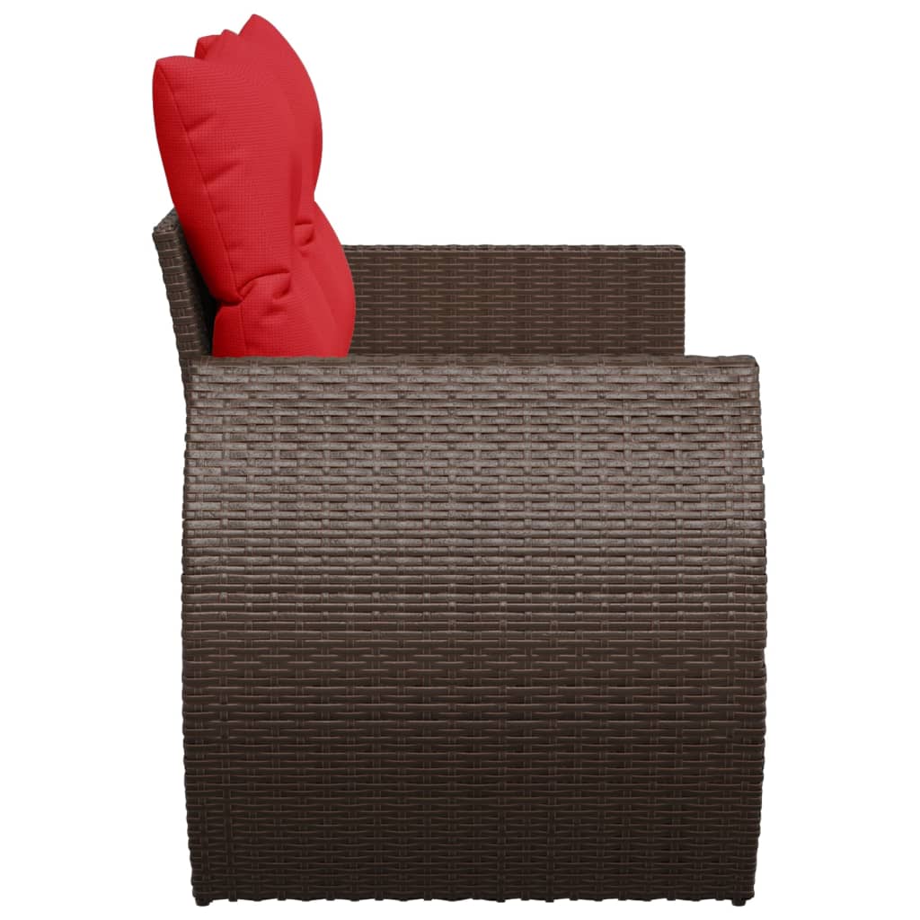 Tuinbank 2-zits met kussens poly rattan bruin