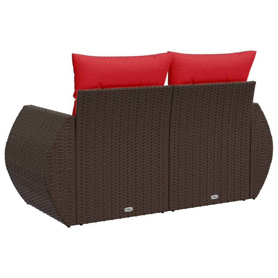 Tuinbank 2-zits met kussens poly rattan bruin