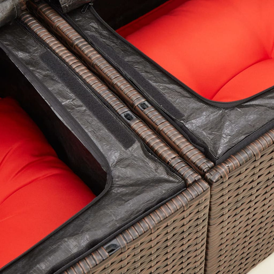 Tuinbank 2-zits met kussens poly rattan bruin