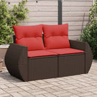 Garden Bench with Cushions 2-Seater Poly Rattan Brown