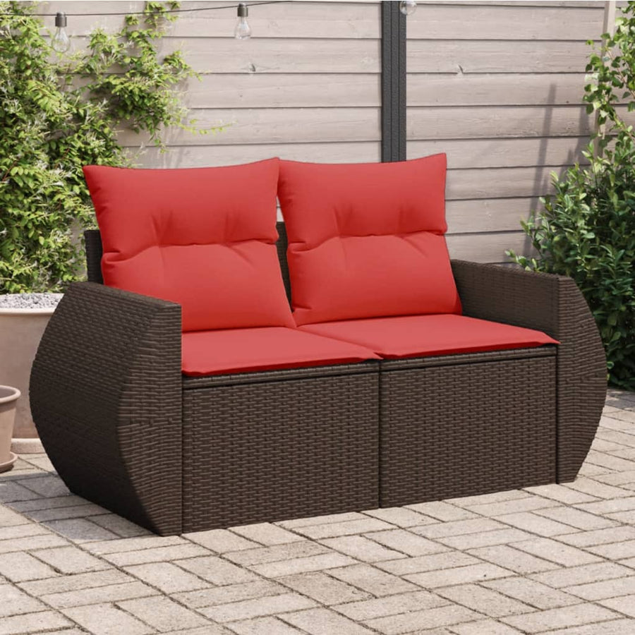 Tuinbank 2-zits met kussens poly rattan bruin