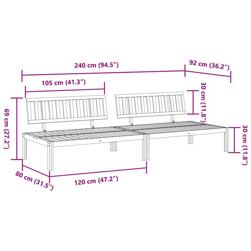 Tuinmiddenbanken 2 st pallet massief acaciahout