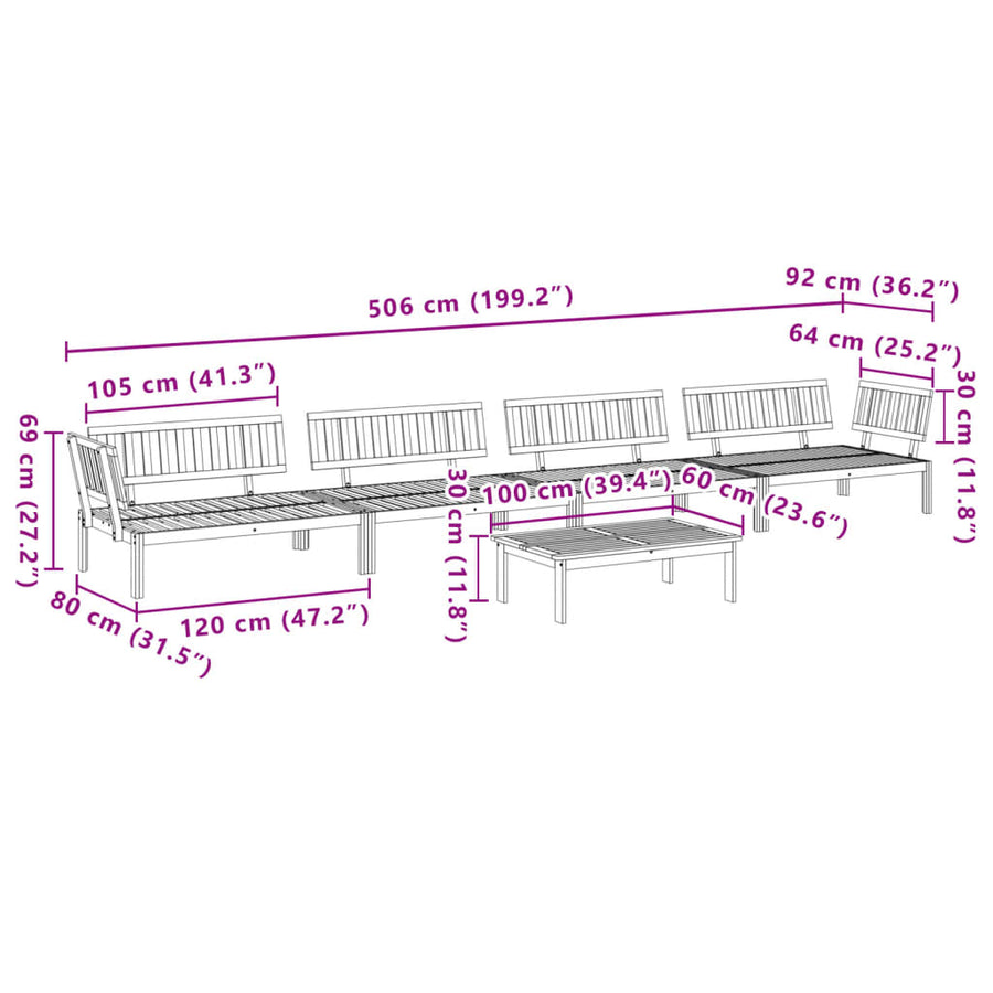 5-delige Loungeset pallet massief acaciahout