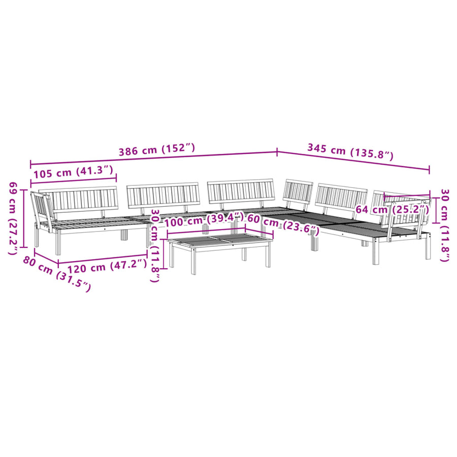 6-delige Loungeset pallet massief acaciahout