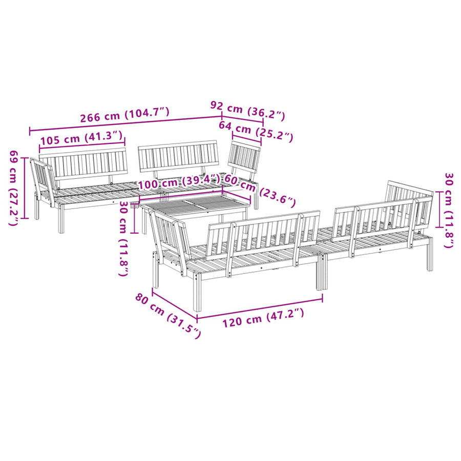5-delige Loungeset pallet massief acaciahout