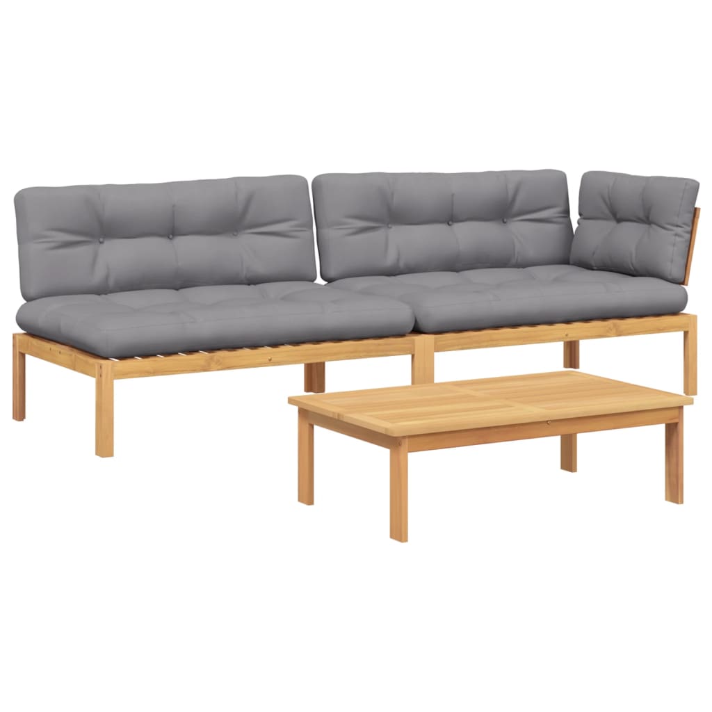 3-delige Loungeset pallet met kussens massief acaciahout