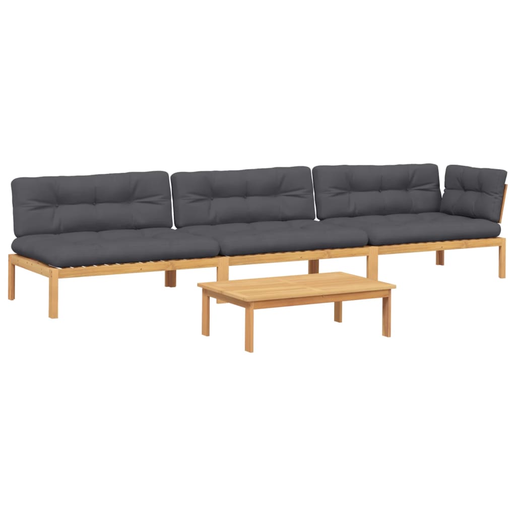 4-delige Loungeset pallet met kussens massief acaciahout