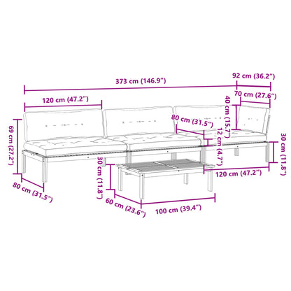 4-delige Loungeset pallet met kussens massief acaciahout