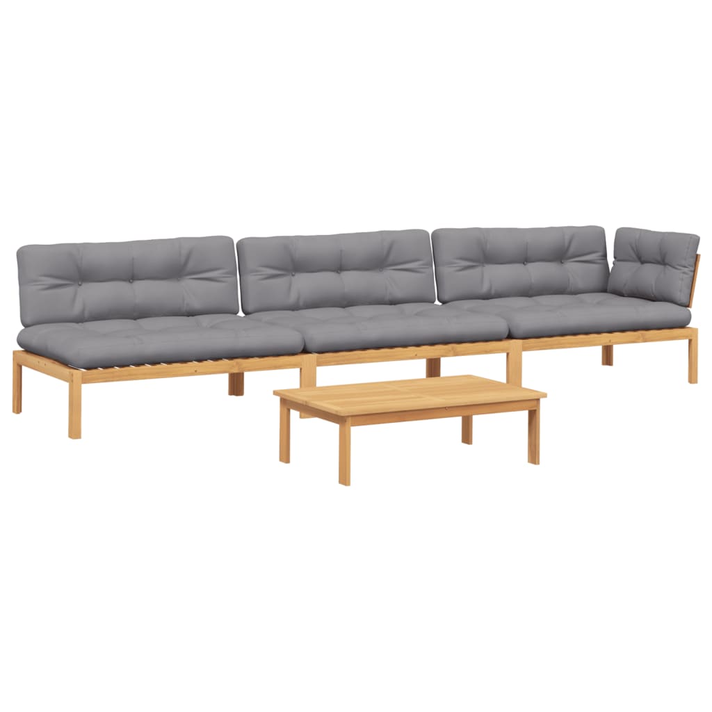 4-delige Loungeset pallet met kussens massief acaciahout