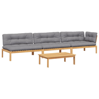 4-delige Loungeset pallet met kussens massief acaciahout
