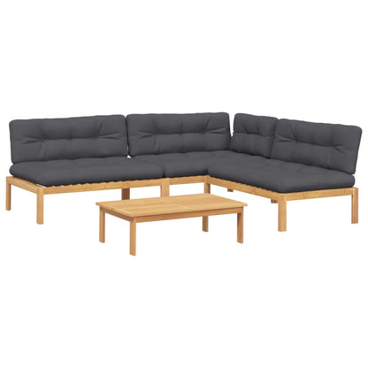 4-delige Loungeset pallet met kussens massief acaciahout