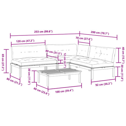4-delige Loungeset pallet met kussens massief acaciahout