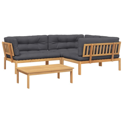4-delige Loungeset pallet met kussens massief acaciahout