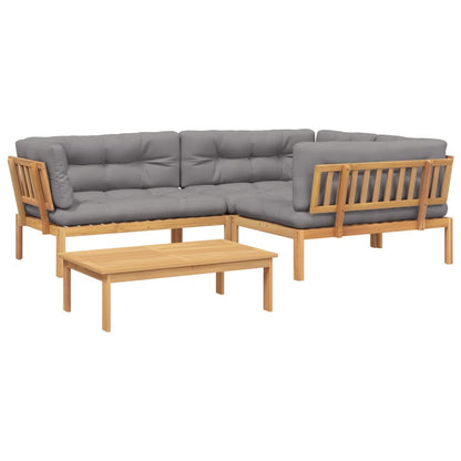 4-Delige Loungeset Pallet Met Kussens Massief Acaciahout Grijs 1