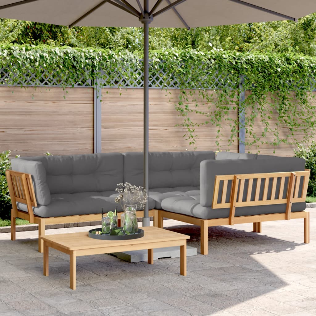 4-Delige Loungeset Pallet Met Kussens Massief Acaciahout Grijs 1
