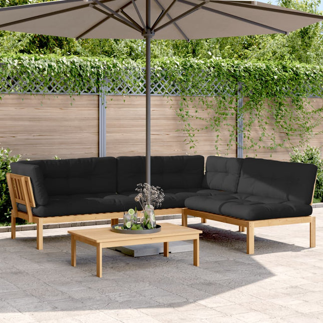 4-delige Loungeset pallet met kussens massief acaciahout