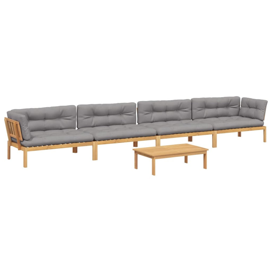 5-delige Loungeset pallet met kussens massief acaciahout