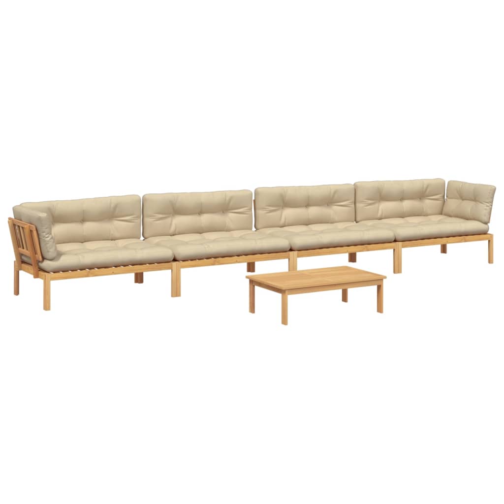 5-delige Loungeset pallet met kussens massief acaciahout