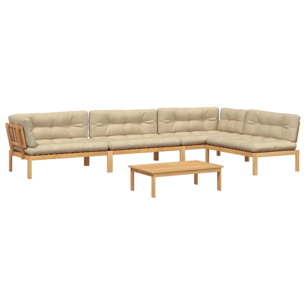 5-delige Loungeset pallet met kussens massief acaciahout