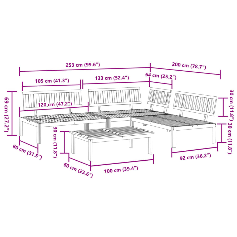 4-delige Loungeset pallet massief acaciahout