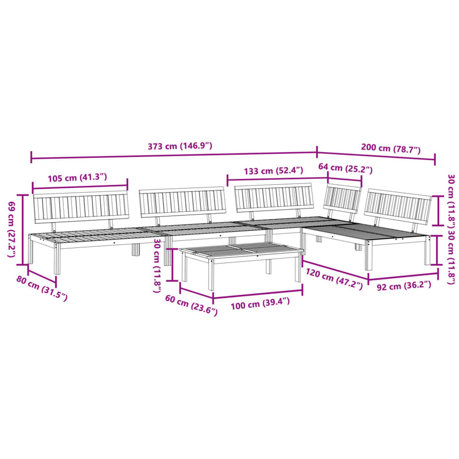 5-Delige Loungeset Pallet Massief Acaciahout Bruin 1
