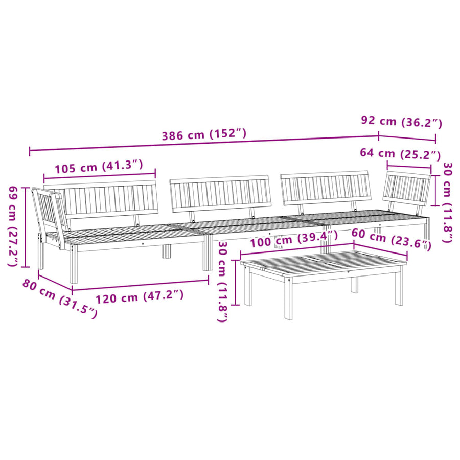 4-Delige Loungeset Pallet Massief Acaciahout Bruin 1