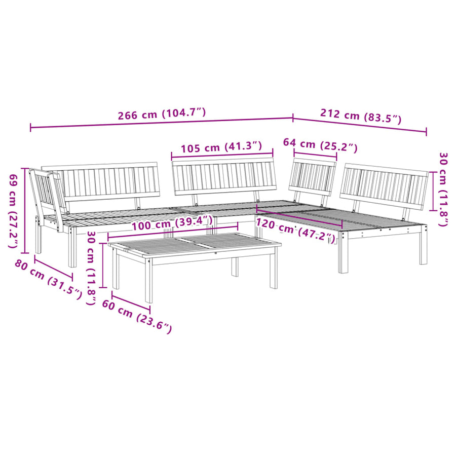 4-Delige Loungeset Pallet Massief Acaciahout Bruin 1