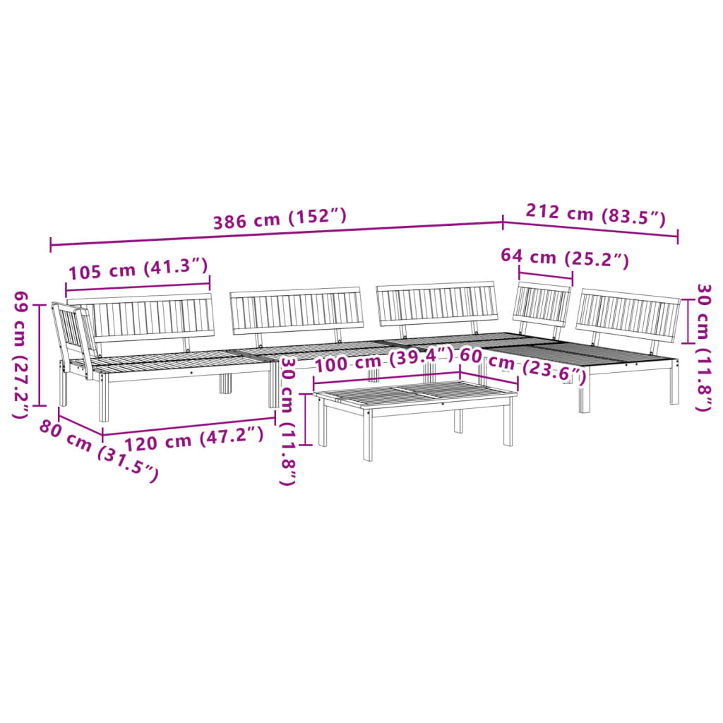 5-delige Loungeset pallet massief acaciahout