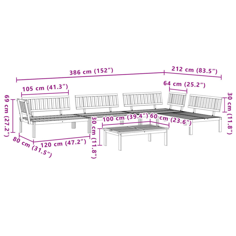 5-delige Loungeset pallet massief acaciahout