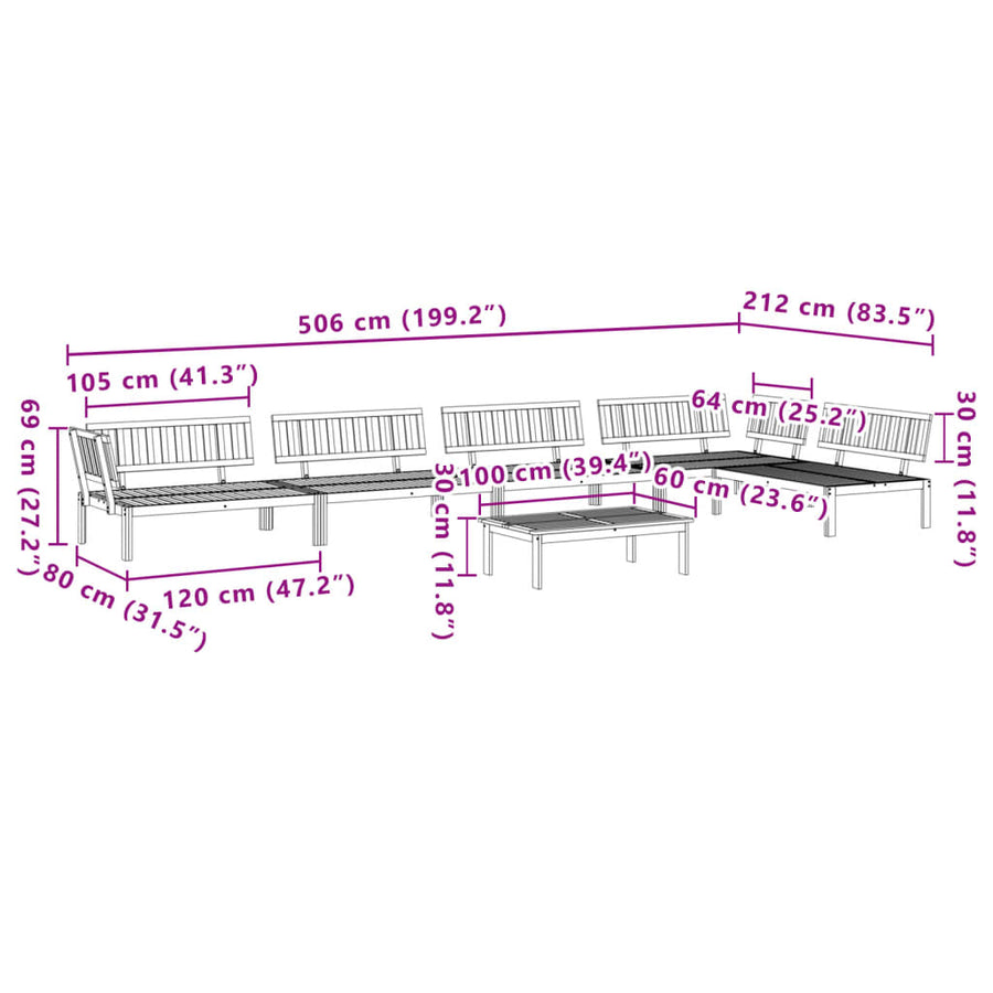 6-Delige Loungeset Pallet Massief Acaciahout Bruin 1