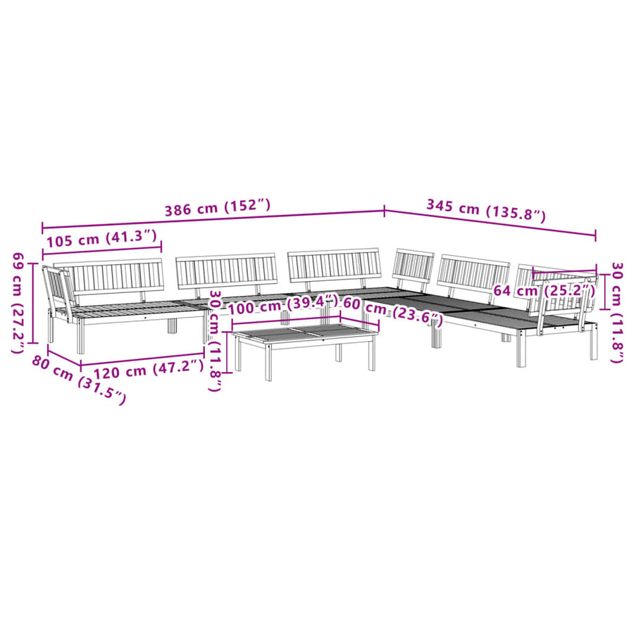 6-delige Loungeset pallet massief acaciahout