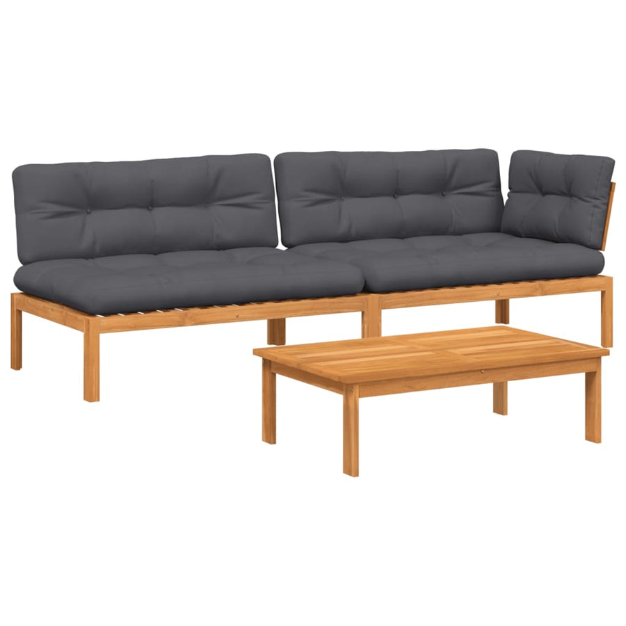 3-Delige Loungeset Pallet Met Kussens Massief Acaciahout Donkerbruin