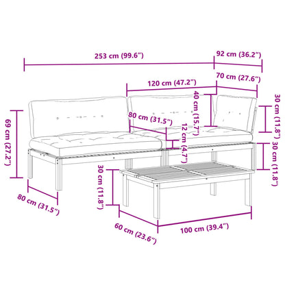 3-Delige Loungeset Pallet Met Kussens Massief Acaciahout Donkerbruin