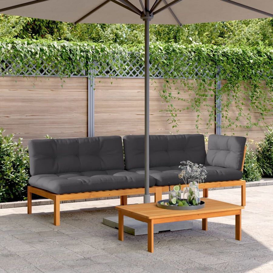 3-Delige Loungeset Pallet Met Kussens Massief Acaciahout Donkerbruin