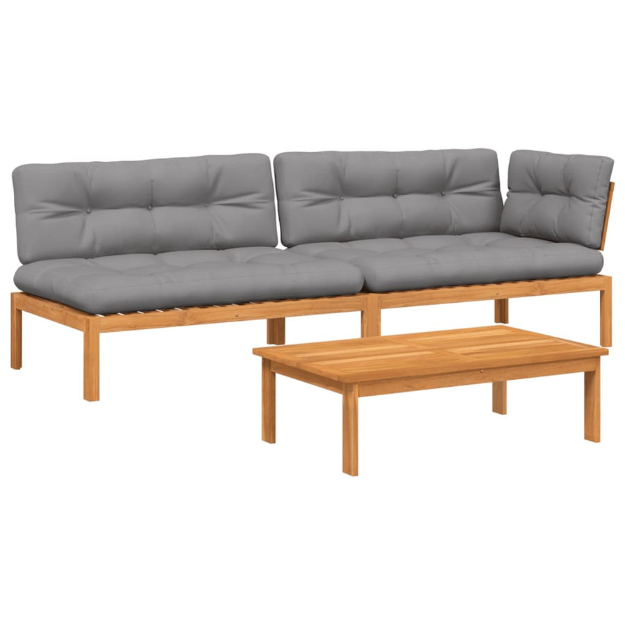 3-Delige Loungeset Pallet Met Kussens Massief Acaciahout Donkerbruin