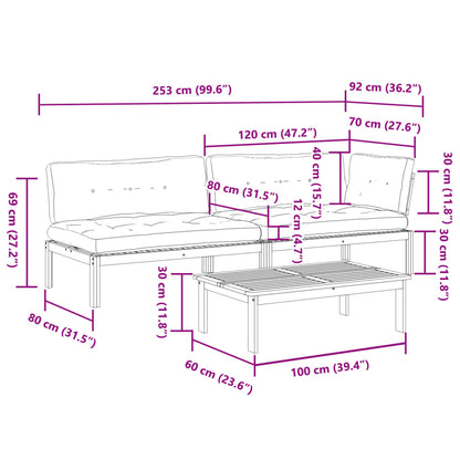 3-Delige Loungeset Pallet Met Kussens Massief Acaciahout Donkerbruin