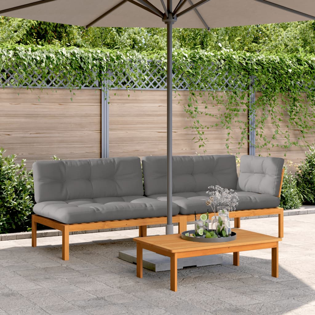3-Delige Loungeset Pallet Met Kussens Massief Acaciahout Donkerbruin