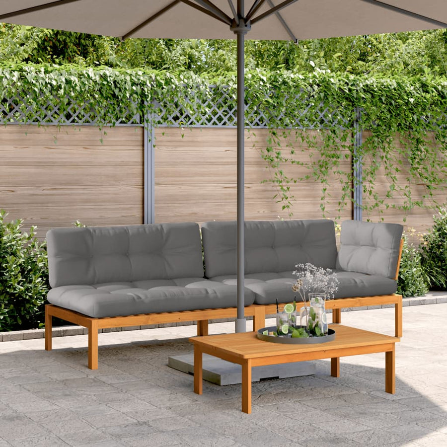 3-Delige Loungeset Pallet Met Kussens Massief Acaciahout Donkerbruin