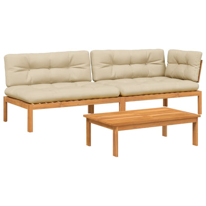 3-Delige Loungeset Pallet Met Kussens Massief Acaciahout Donkerbruin