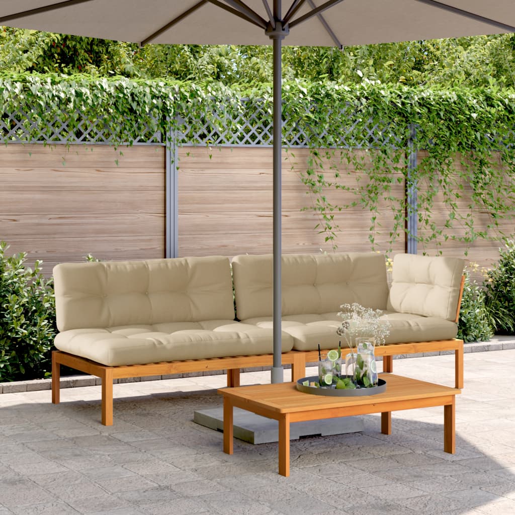 3-Delige Loungeset Pallet Met Kussens Massief Acaciahout Donkerbruin